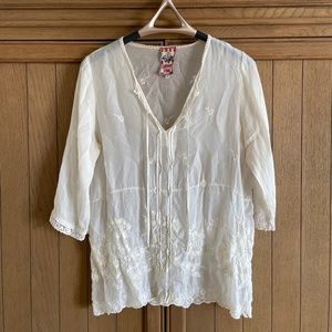 Johnny Was White Embroidered Blouse - Size Small